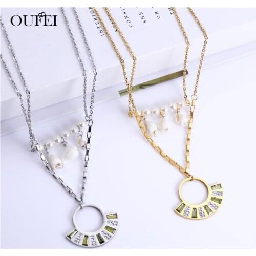 OUFEI Shell Multi Layer Necklace Earrings Set Stainless Steel Jewelry Woman Accessories Fashion Jewellery Sets Free Shipping