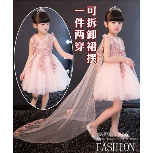 Glizt Appliques Tulle Flower Girl Dress Long Trailing Princess Ball Gown Party Wedding Dress First Communion Dresses for Girl