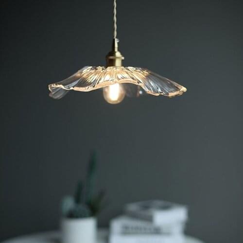 Modern Flower Shape Pendant Lighting led art decor lustre clear Glass Lampshade Hanging Lamp Brass Pendant lamps Home Lighing