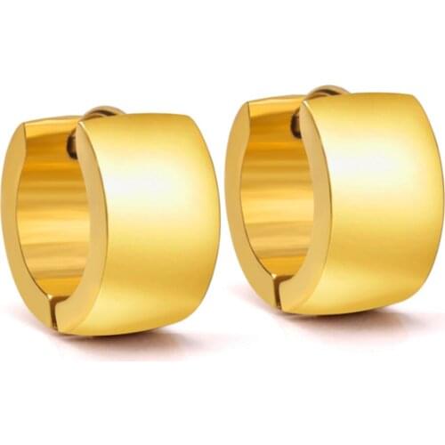 316L Stainless Steel Simple Mirror Polished Earrings Smooth Inner Round Face Width Ear Buckle