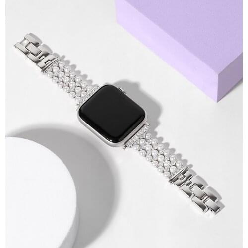 High-end Pearl + Metal strap for Apple watch 44mm 42mm 40mm 38mm Replacement bracelet wristband for iwatch 6 5 4 3 2 1 SE band