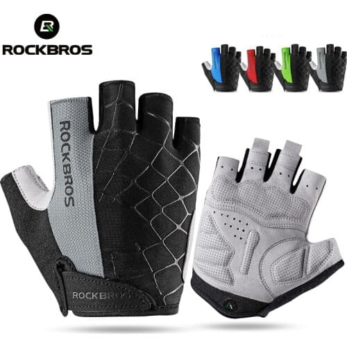 ROCKBROS Half Finger Cycling Gloves Breathable Shockproof MTB Mountain Bike Gloves Mens Outdoor Bicycle Riding Mittens