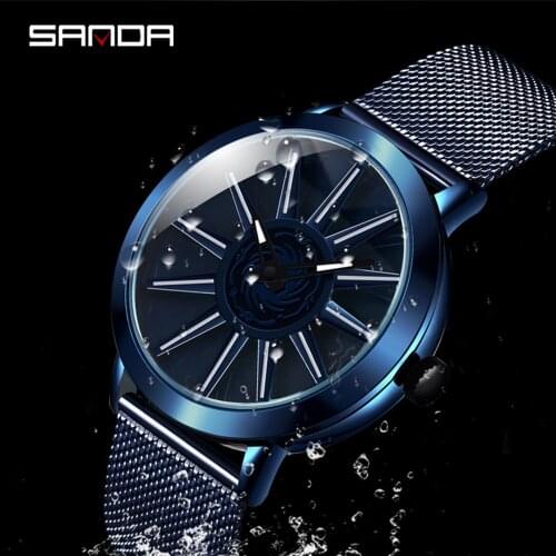 SANDA Mens Watches Quartz Top Brand Military Rotating Dial Business Mesh belt Men Sports Army Watch Waterproof Relogio Masculino