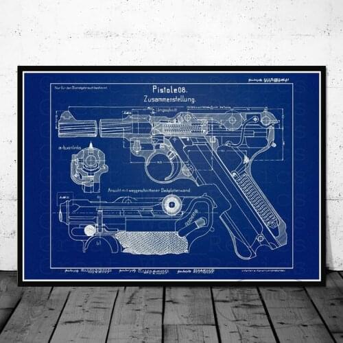Gun Blueprint Luger Pistol Patent Chart Canvas Painting Posters And Prints Wall Pictures For Living Room Decoration Home Decor