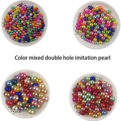 Mixed color double hole imitation pearl handmade material jewelry bracelet decoration accessories round loose beads 6-12mm
