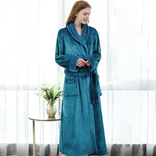 Thicken Warm Couple Style Flannel Robe Winter Long Sleeve Bathrobe Sexy V-Neck Women Men Nightgown Lounge Sleepwear Home Clothes