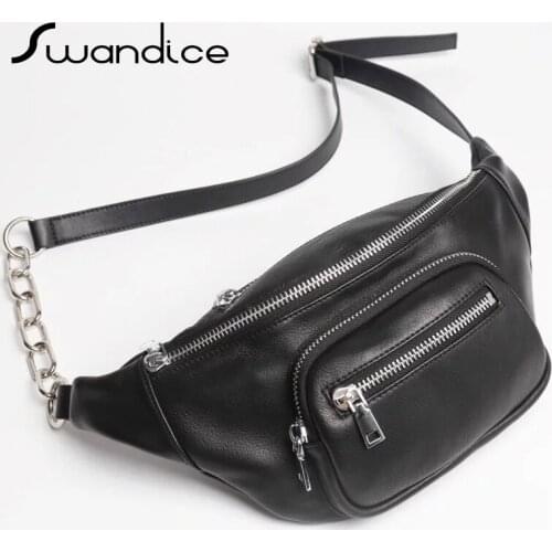 Real Genuine Cow Leather Large Fanny Packs Chest Waist Bum Belt Bags Crossbody Messenger Shoulder Handbags Women Female Men Male