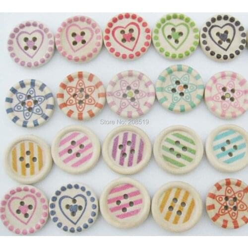 WBNLAK Printed wood round buttons for kids mix 150pcs Dia 15mm&20mm DIY sewing supplies