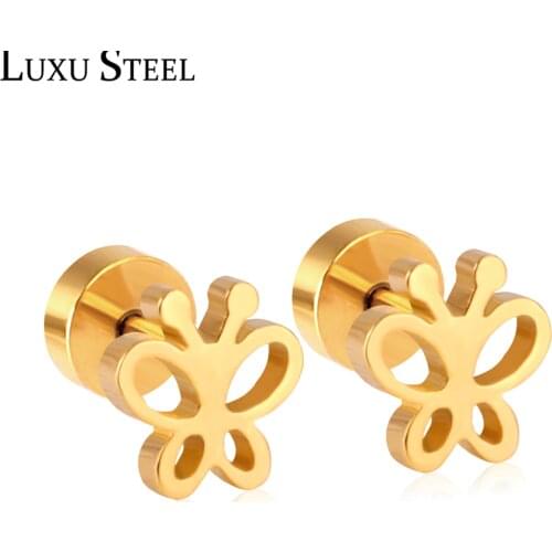 LUXUSTEEL Cute Press Screw Back Butterfly Earrings 2020 Brinco pendientes Stainless Steel Nickel Free Earring Accessories Party
