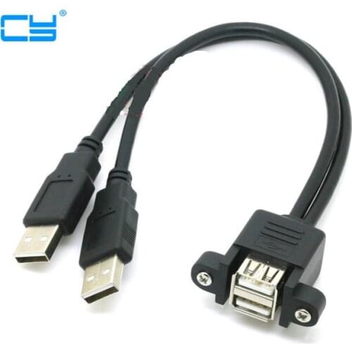 10pcs Dual Port USB 2.0 A Male to Female M/F Extension Screw Lock Panel Mount Cable 50cm