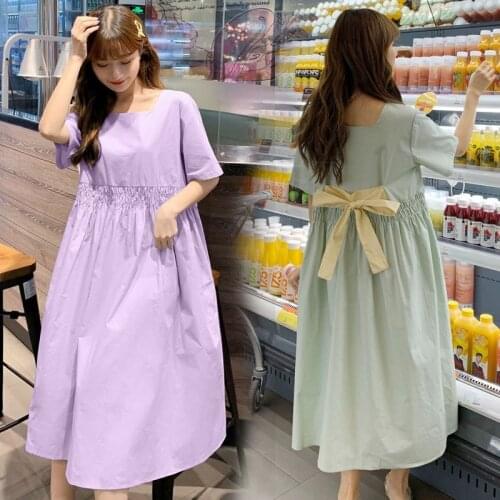 1629# Maternity Clothes Summer Cotton Short Sleeve Loose Stylish Dress for Pregnant Women Pregnancy Clothes