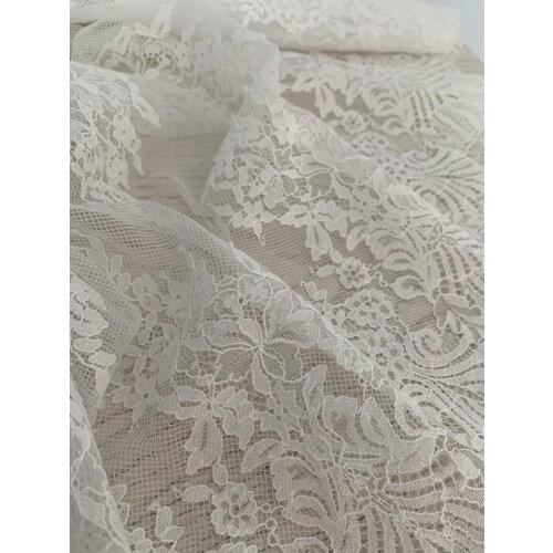 3 yards High quality ivory chantilly lace fabric with double scallops by the yard