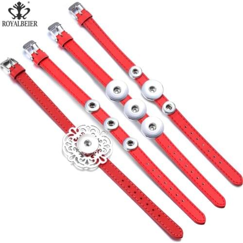 Hot Wholesale 4pcs/lot four Different Colors Snap Leather Bracelet Can Installed Buttons DIY Fit 18mm Snap Button Jewelry SZ0522