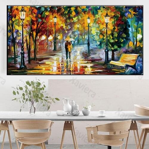Abstract Color Graffiti Canvas Painting Couple Umbrella Street Landscape Art Poster Home Decoration Bedroom Picture On The Wall