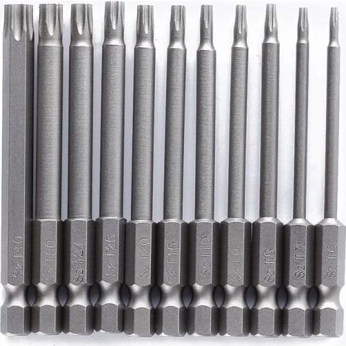 Promotion! 11 Pieces 1/4 Inch Hex Shank T6-T40 4 Inch Length S2 Steel Torx Security Head Screwdriver Drill Set Bits