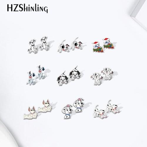 101 One Hundred and One Dalmatians cartoon Pattern Acrylic Stud Earrings Resin Epoxy Ear Jewelry