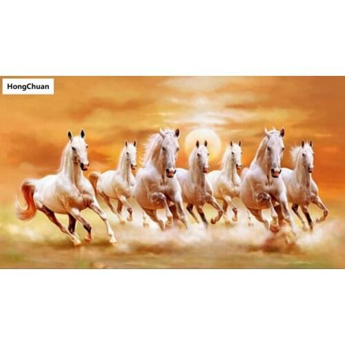 Diamond embroidery, seven horses, 5d diamond painting square, round diamond inlay, rhinestone pictures, cross stitch, new year