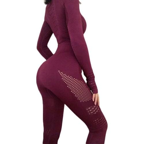 Seamless Yoga Set Fitness Sports Suit Women Gym Clothing Running Yoga Set Hollow Long Sleeve Crop Top Shirts High Waist Leggings