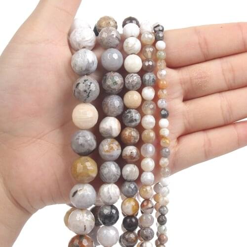 1Strand/Lot 4/6/8/10/12mm Natural Stone Bamboo Leaf Agate Round Beads Loose Spacer Bead For Jewelry Making DIY Accessories