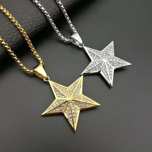 1PC Personality hip hop three-dimensional five-pointed star 316L stainless steel pendant necklace Cool costume pendant