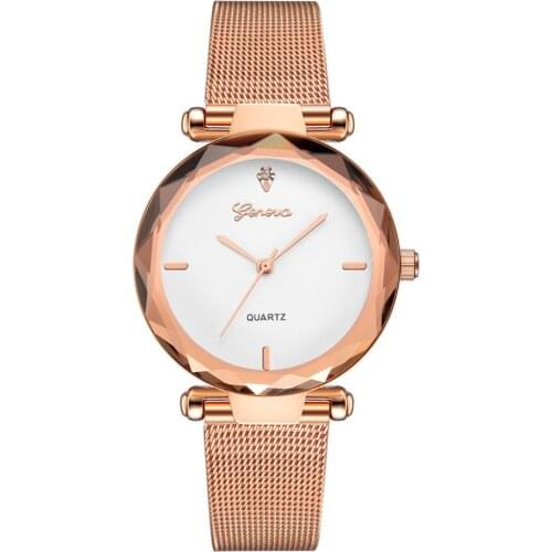 Geneva Womens Watches Fashion Stainless Steel Mesh Belt Diamond Dial Analog Quartz Wrist Reloj mujer Simple Dress Clock XB40