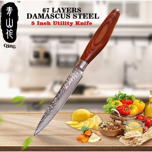 QING 67-Layer VG10 5'' INCH Damascus Knife Cooking Tool Hammer Veins Surface Kitchen Knife Japanese Sushi Sashi Japanese Style