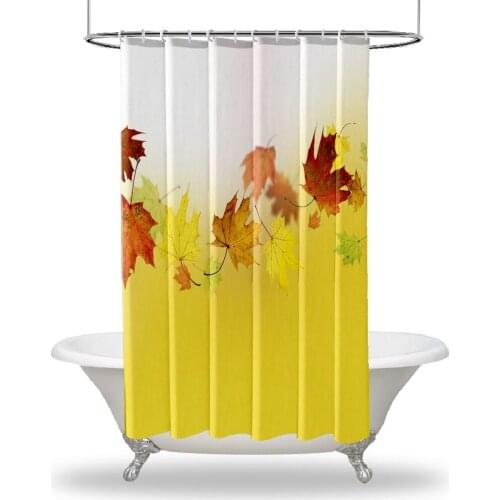 Nature Printed Showers Curtain / Waterproof Button Hole Shower Drapes for Your Bathtub,Bathroom Flying Autumn Leaves View Photo