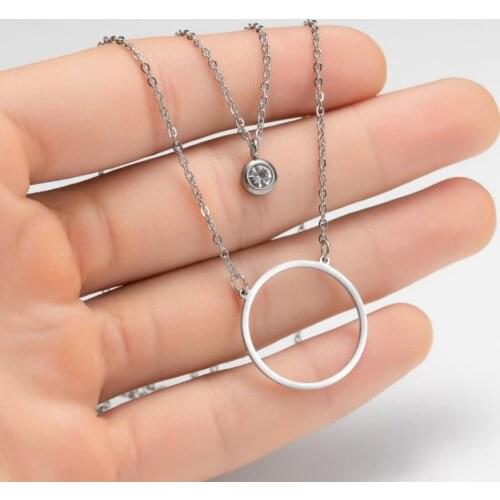 Double necklace four leaf clover pendant zircon necklace heart-shaped necklace cute jewelry Round necklaces