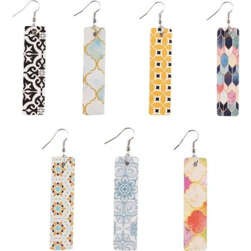 E6995 ZWPON Paisley Pattern Leather Vertical Bar Earrings 2020 Spain New Beometric Large Leather Rectangle Earrings Jewelry