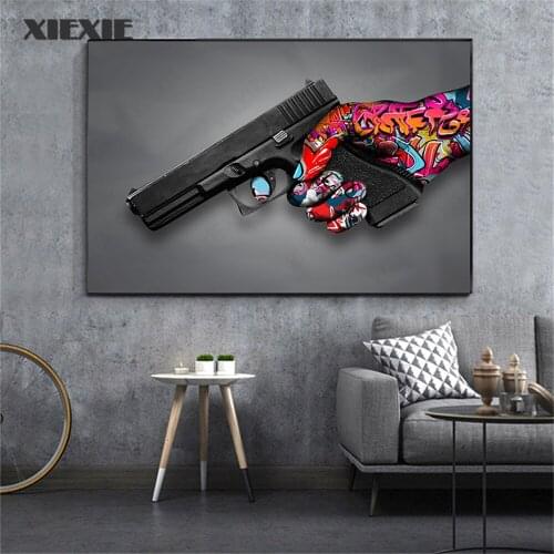 Graffiti Art Abstract Pistol Canvas Painting Wall Art Poster Gun Modern Popular European Poster Interior Home Decoration Mural