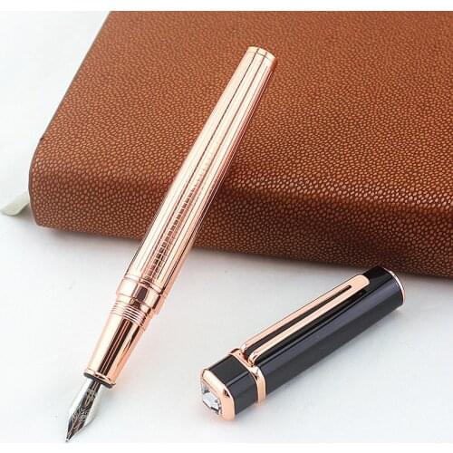 Writing Stationery Supplies diamond Pen Rose gold Clip Fountain Pen with 0.5mm Nib Metal Ink Pens