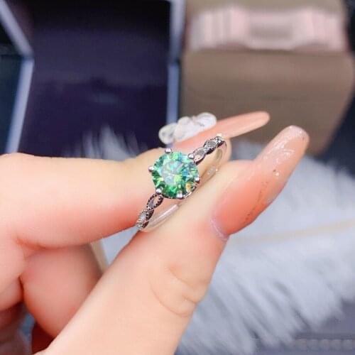 S925 Sterling Silver Blue Green Mosan Diamond Ring 1.0ctD Color VVS1 Level Clarity Hip Hop Trend Jewelry Fashion Classic Engagem