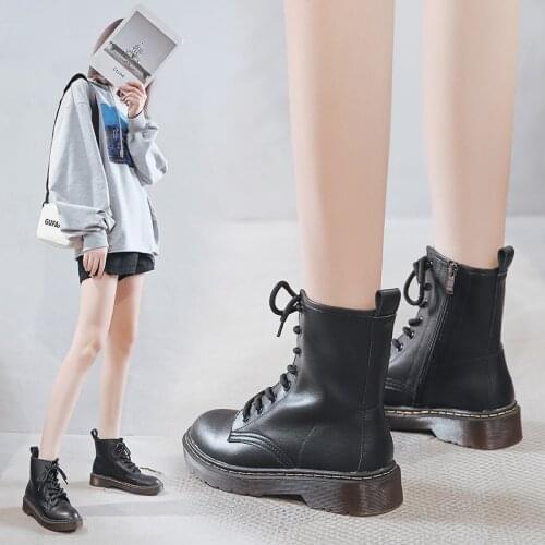 Leather Martin Boots British Fashion 2020 Autumn new thin lace-up motorcycle small boot rider eight hole boots