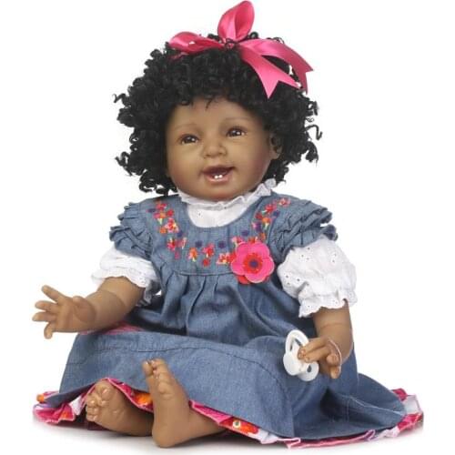 55cm black skin reborn doll girls toys for children 22inch Toothy / doll baby reborn soft silicone vinyl toys gifts