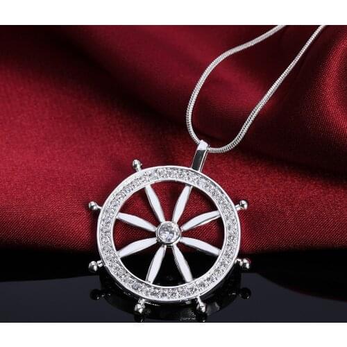 Fashion Classic 925 Sterling Silver Necklace For Women Jewelry crystal Exquisite Sailor rudder Pendant birthday gifts party