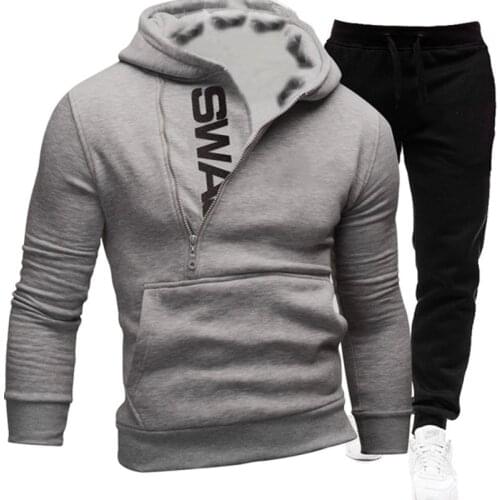 2021 Autumn Spring Mens Hoodies+Sweatpants Sets Black Hooded Sweatshirts Fashion Slim Fit Male Harajuku Hip Hop Pullover Hoody