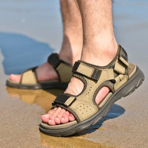 Brand 2021 Men Summer Sandals Genuine Leather Casual Shoes Man Fashion Slip-on Breathable Slippers Beach Sandalias Big Size 46