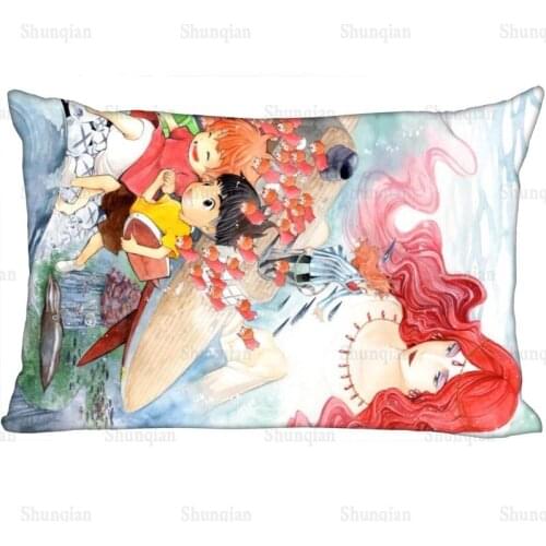 Ponyo On The Cliff By The Sea Pillowcase Satin Fabric Pillow Cover Rectangle Zipper Pillow Cases Home Wedding Decorative 0409