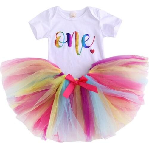New Baby Girls T-Shirt Tutu Skirt 2pcs Clothes Set Toddler Girl One Print Cotton Clothing Colorful Romper Tops Outfit Skirts D30