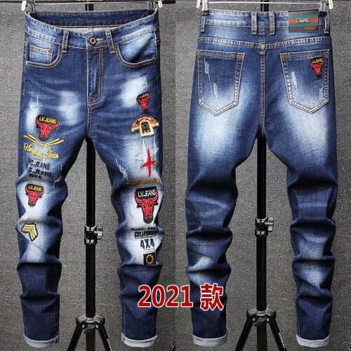 2021 Spring And Autumn New Mens Stretch Jeans Mens Slim Pencil Pants High Quality Mens Fashion Embroidery Casual Jeans