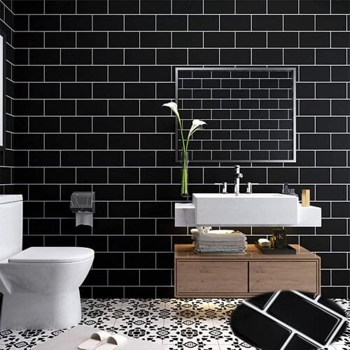 45cmX10m PVC Self-Adhesive Black Wood Wall Stickers Removable Waterproof Black Brick Wallpaper Living Room Bedroom Wall Decor