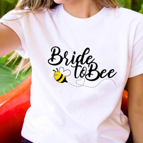 Bride To Bee Cute Bee Print 100%Cotton Women Tshirt Bride Funny Summer Casual Short Sleeve Top Just Married Shirt Wedding Tee