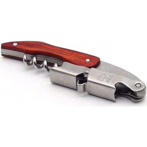 Stainless Steel Corkscrew Wood Handle Wine Bottle Cap Opener Multi-function Kitchen Bar Tools