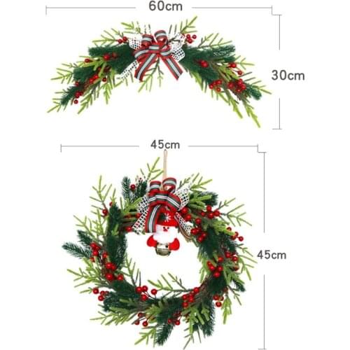 T84E Santa Doll Bowknot Christmas Door Wreaths Traditional Decorations Christmas Door Decor Garland Party Holiday Scenery Props