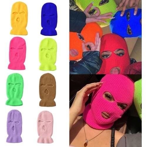 Knitted 3 Hole Face Ski Mask Adult Winter Balaclava Warm Knit Full Face Mask for Outdoor Sports Color Optional