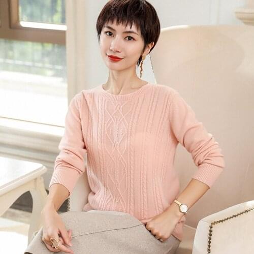 JECH2019 Women High-grade Office O-Neck Cashmere Wool Striped Pullovers Regular Casual Women Sweaters and Pullovers