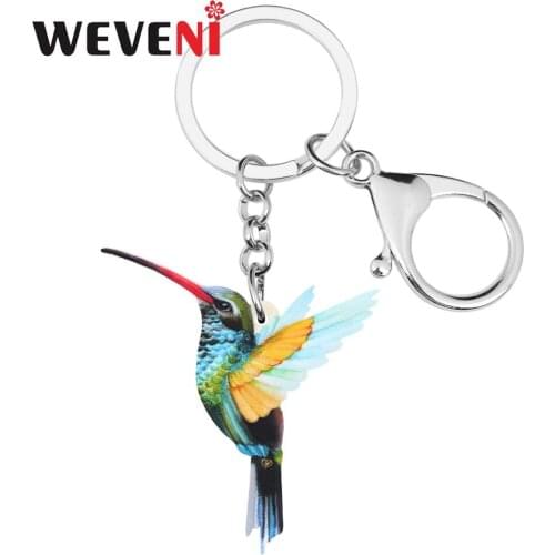 WEVENI Acrylic Hummingbird Bird Key Chains Animal Key Rings For Women Girls Teen Men Bag Car Purse Decoration Gift Hot Sale Bulk