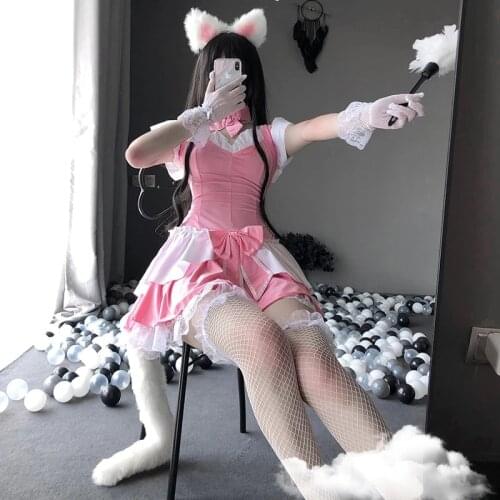 Japanese Bow Tie Suspenders Anime Cat Girl Lolita Lingerie Cosplay Costumes for Women Adult Maid Outfit Nightdress Sexy Costumes