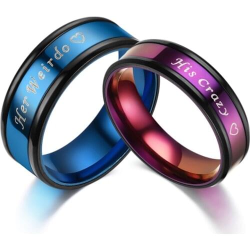 YWSHK 2021 Fashion New Blue And Purple His Carzy HER Weirdo Couple Ring Sets For Girls Valentines Day Wedding Gift Wholesale