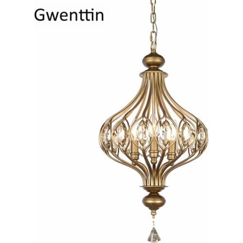 Iron Cage Pendant Lights American Gold Vintage Home Decor Living Room Dining Room Hanging Lamp Industrial Suspension Luminaire